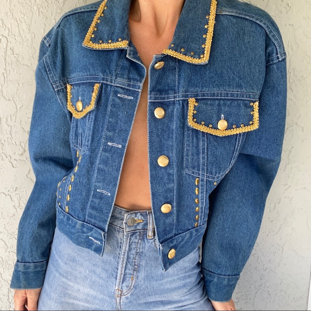 Vintage Styles To Go size 14 denim jacket with gold detailing